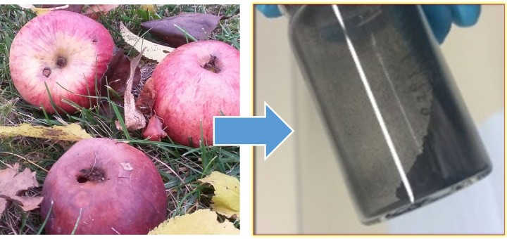 Das neue kohlenstoffbasierte Material für Natrium-Ionen-Batterien kann aus Äpfeln gewonnen werden. (Bild: KIT/HIU)